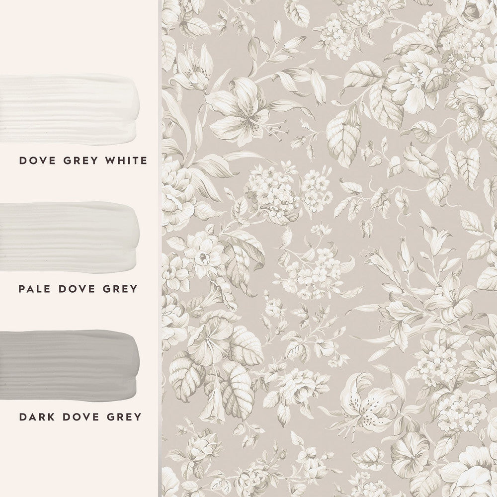 122762 - Heledd Blooms Wallpaper - Dove Grey - Laura Ashley