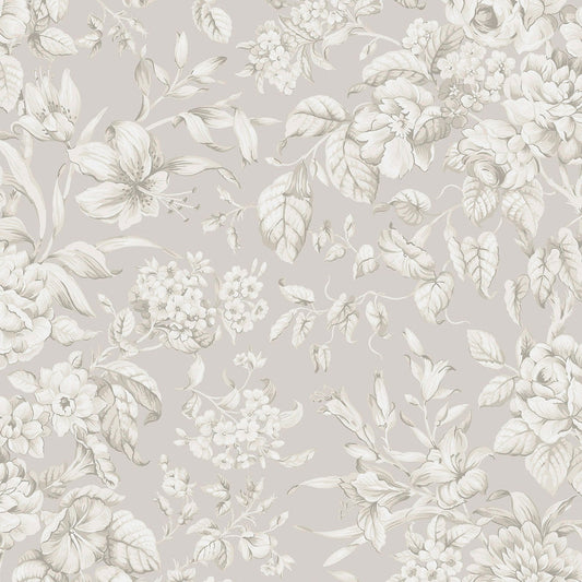 122762 - Heledd Blooms Wallpaper - Dove Grey - Laura Ashley