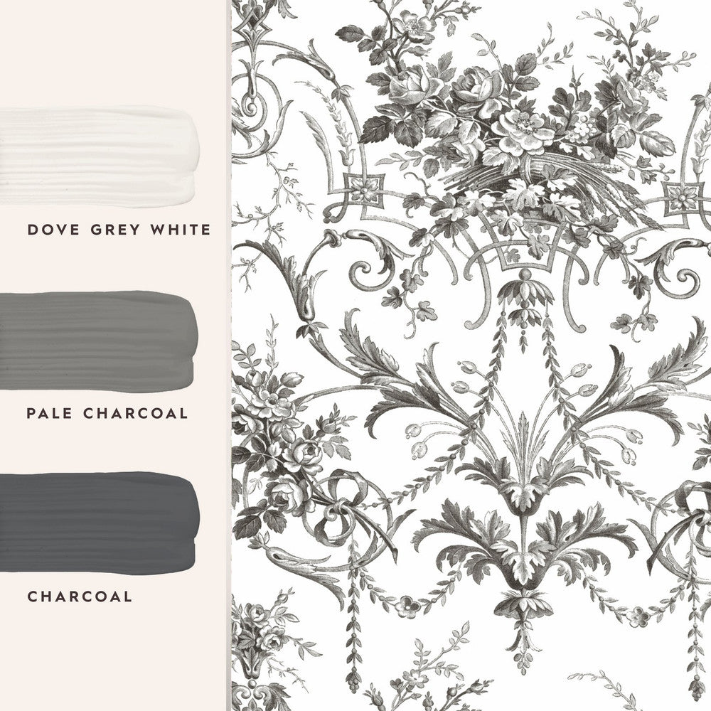 122768 - Tuileries Wallpaper - Charcoal Grey - Laura Ashley