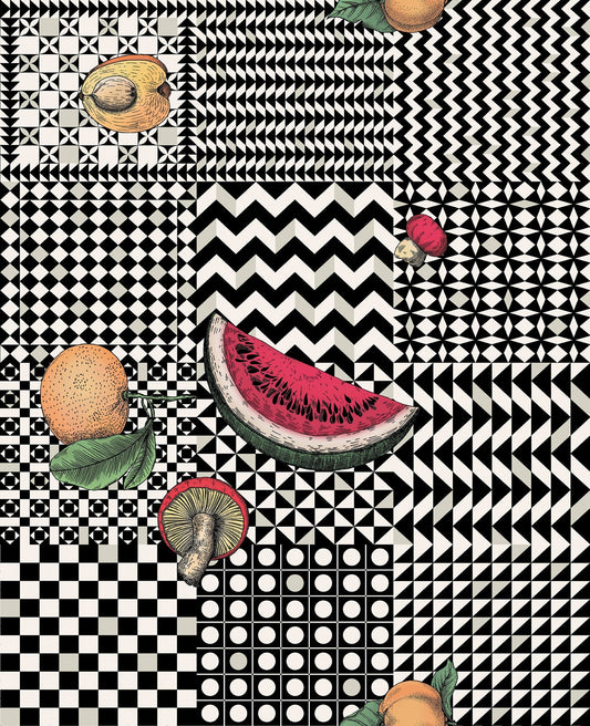 123/6027 - Frutta e Geometrico Wallpaper - Black, White & Multi - Cole & Son