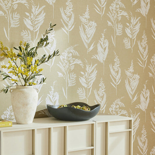 125003 - Equinox Leaf Wallpaper - Khaki - Next