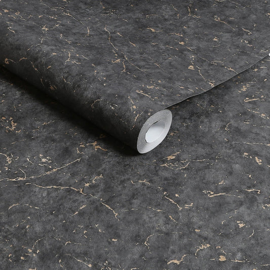 125063 - Gilded Plaster Wallpaper - Black & Gold - Superfresco Easy