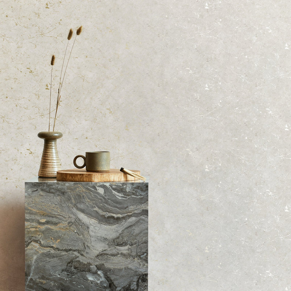 125066 - Gilded Plaster Wallpaper - Stone Pale Gold - Superfresco Easy