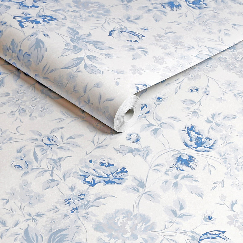 125109 - Romantic Rose Wallpaper - Blue - Shabby Chic