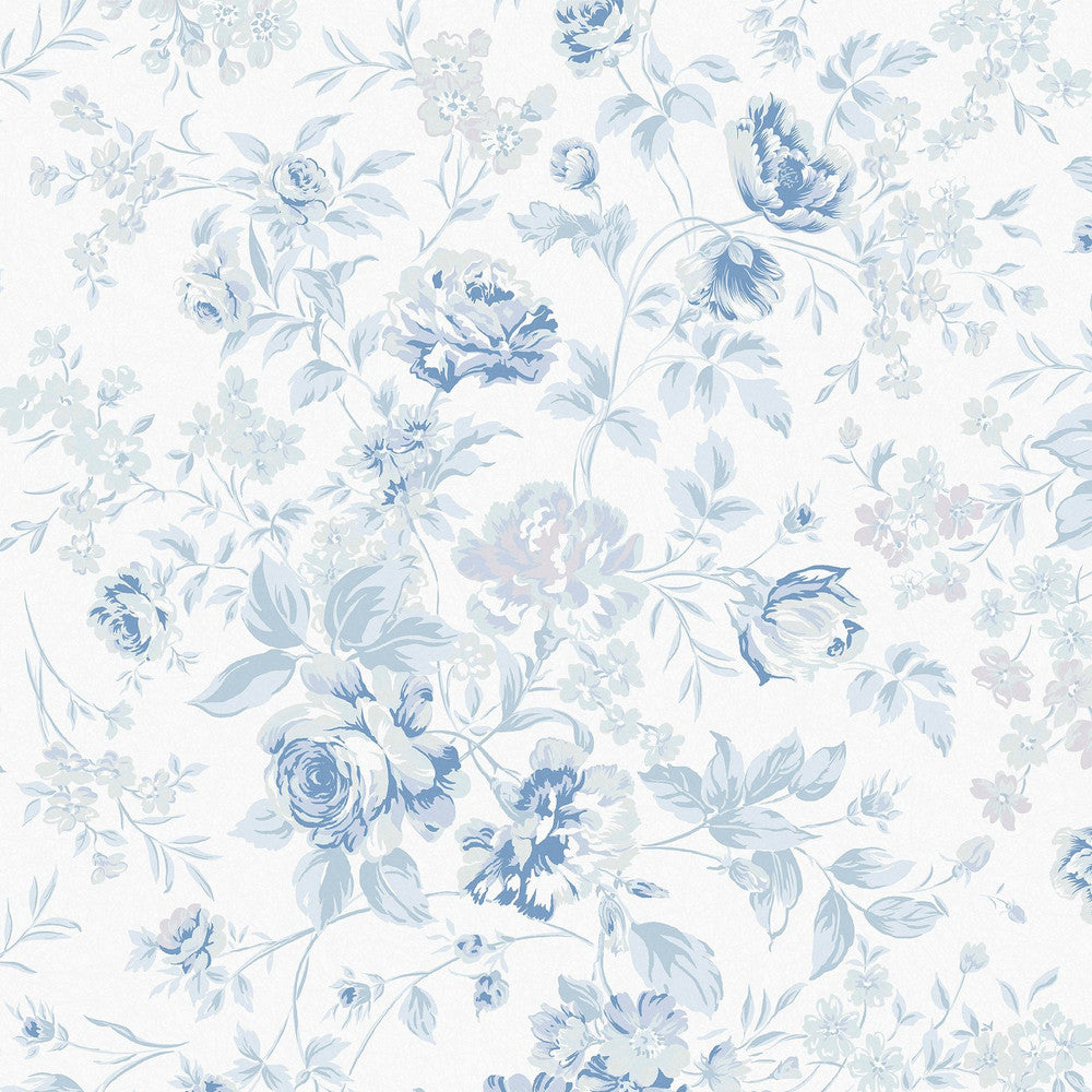 125109 - Romantic Rose Wallpaper - Blue - Shabby Chic