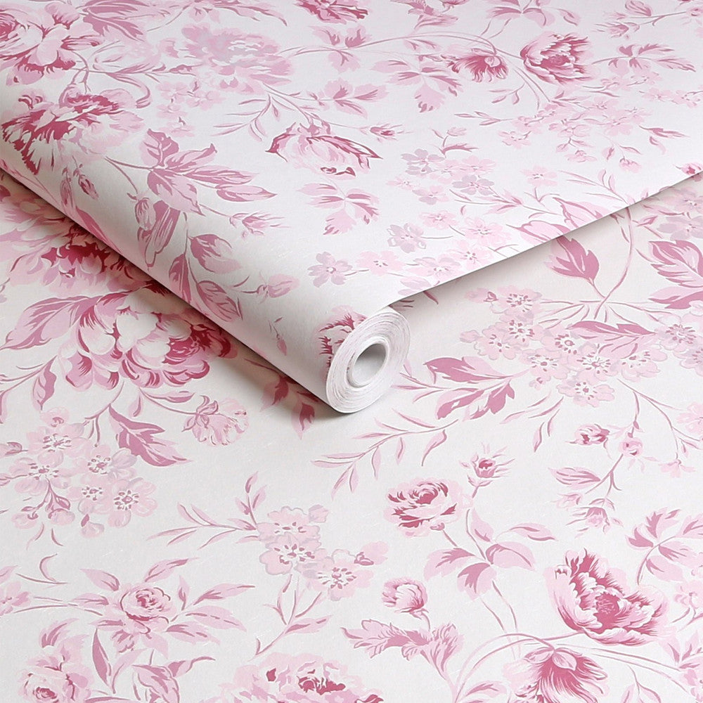 125110 - Romantic Rose Wallpaper - Pink - Shabby Chic
