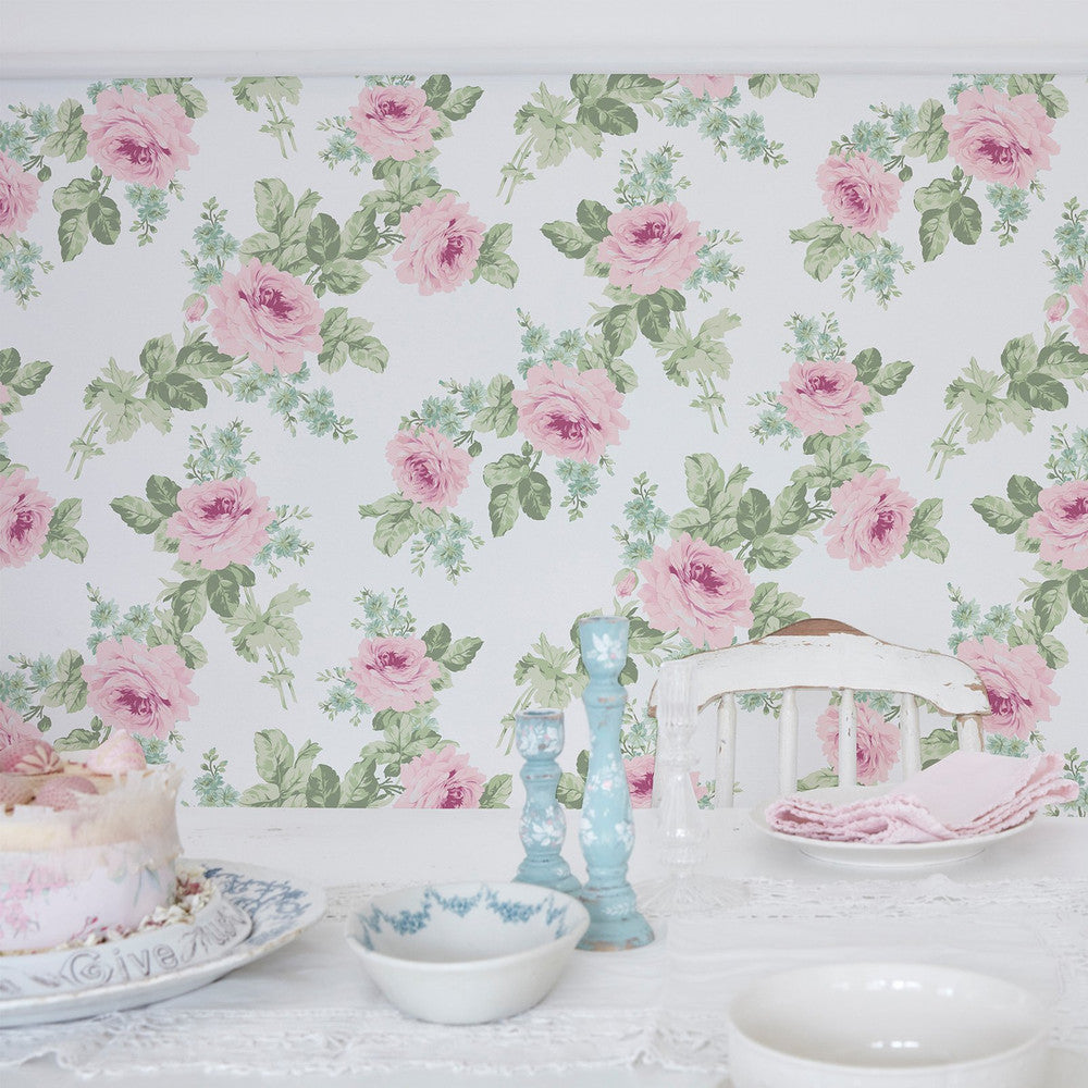 125111 - Royal Bouquet Wallpaper - Pink - Shabby Chic