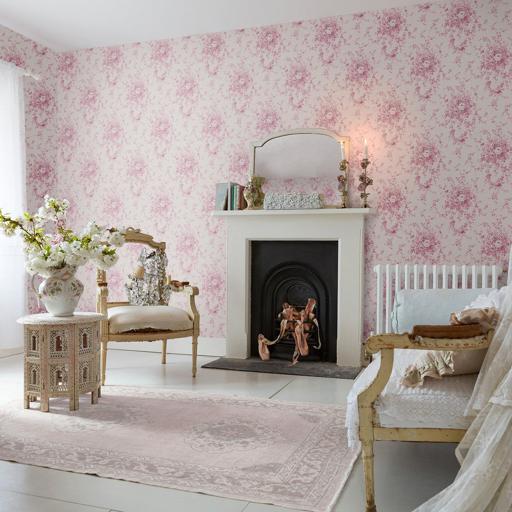 125126 - Garden Floral Wallpaper - Pink Tonal - Shabby Chic