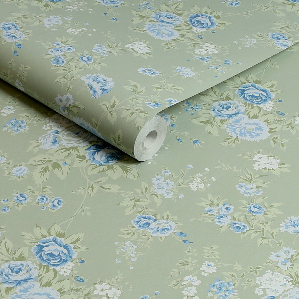 125131 - Wild Flower Wallpaper - Sage - Shabby Chic