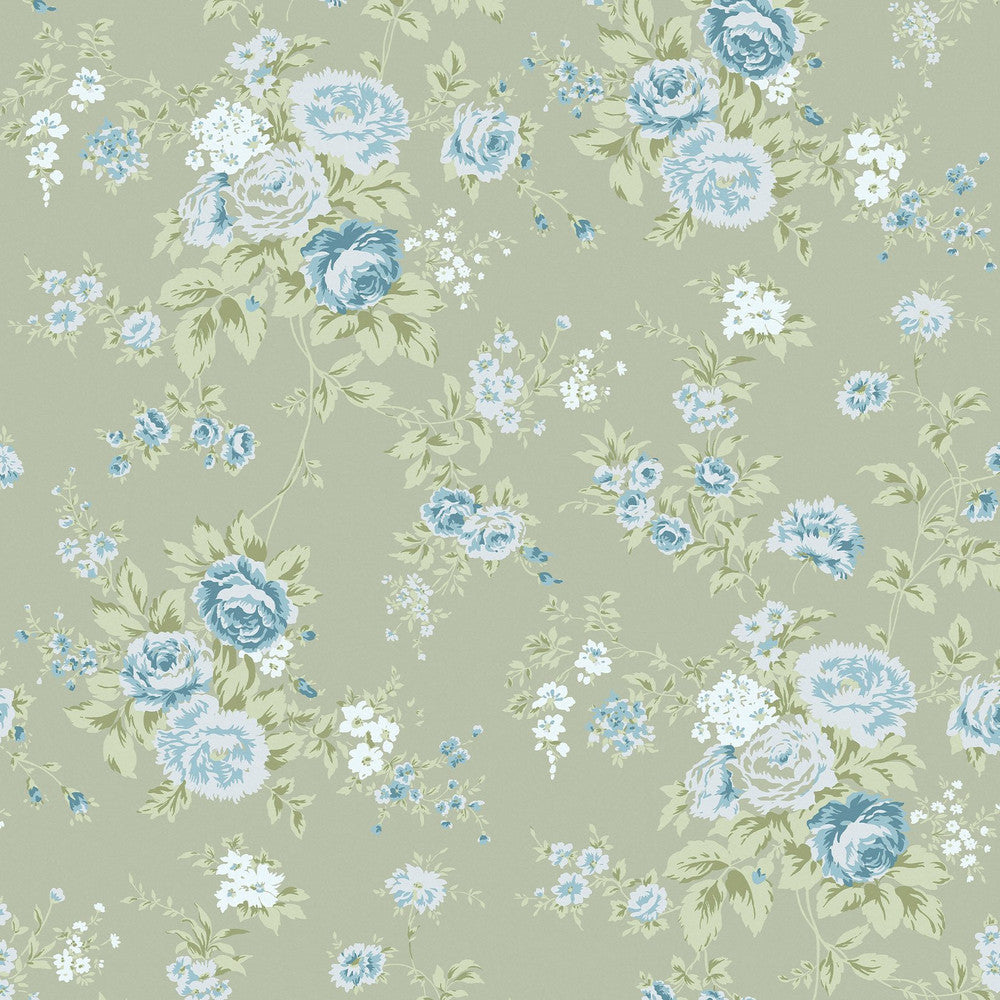 125131 - Wild Flower Wallpaper - Sage - Shabby Chic