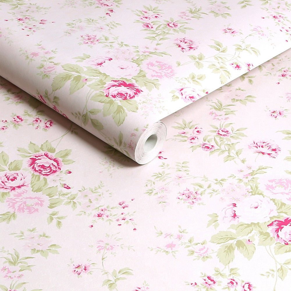 125132 - Wild Flower Wallpaper - Pink - Shabby Chic