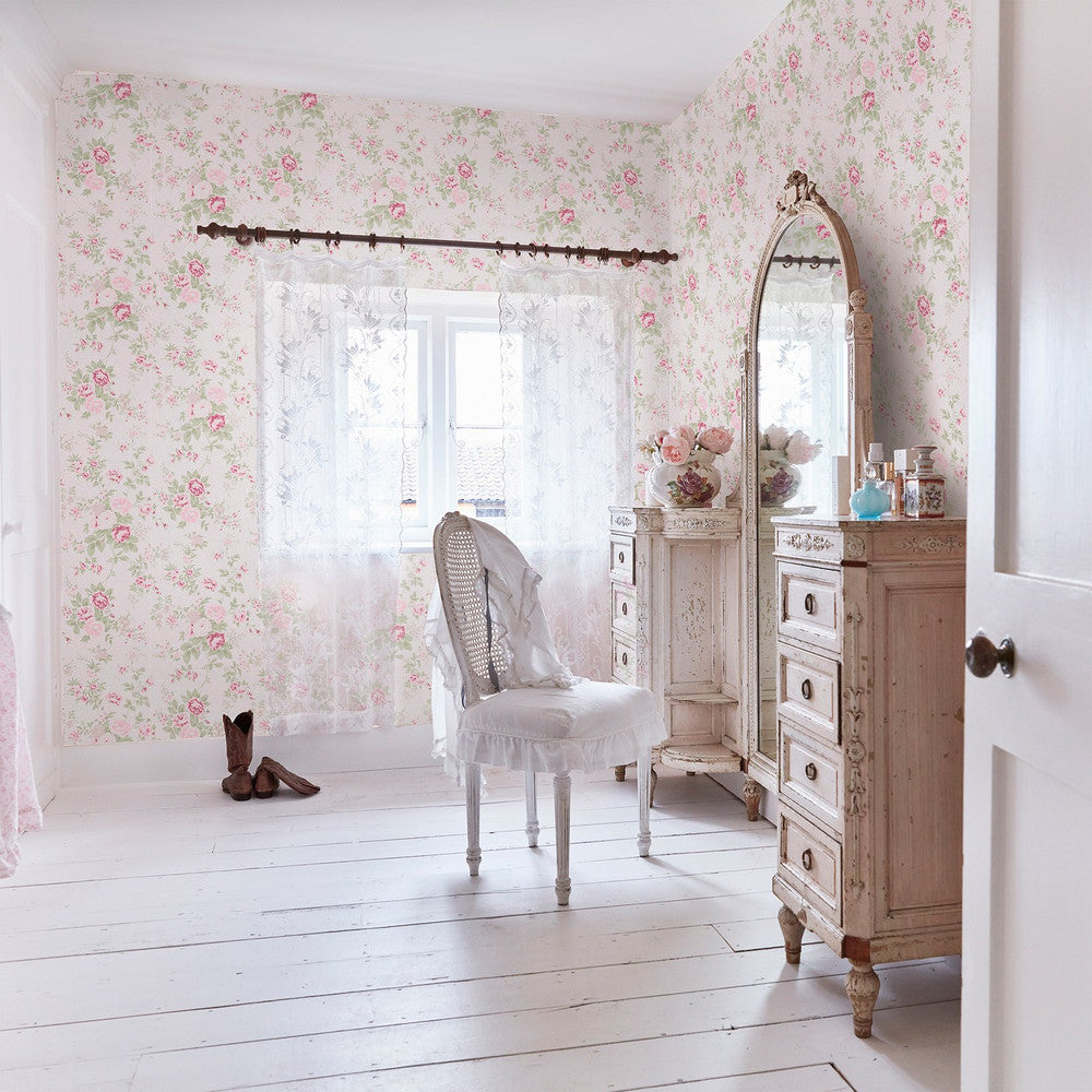 125132 - Wild Flower Wallpaper - Pink - Shabby Chic