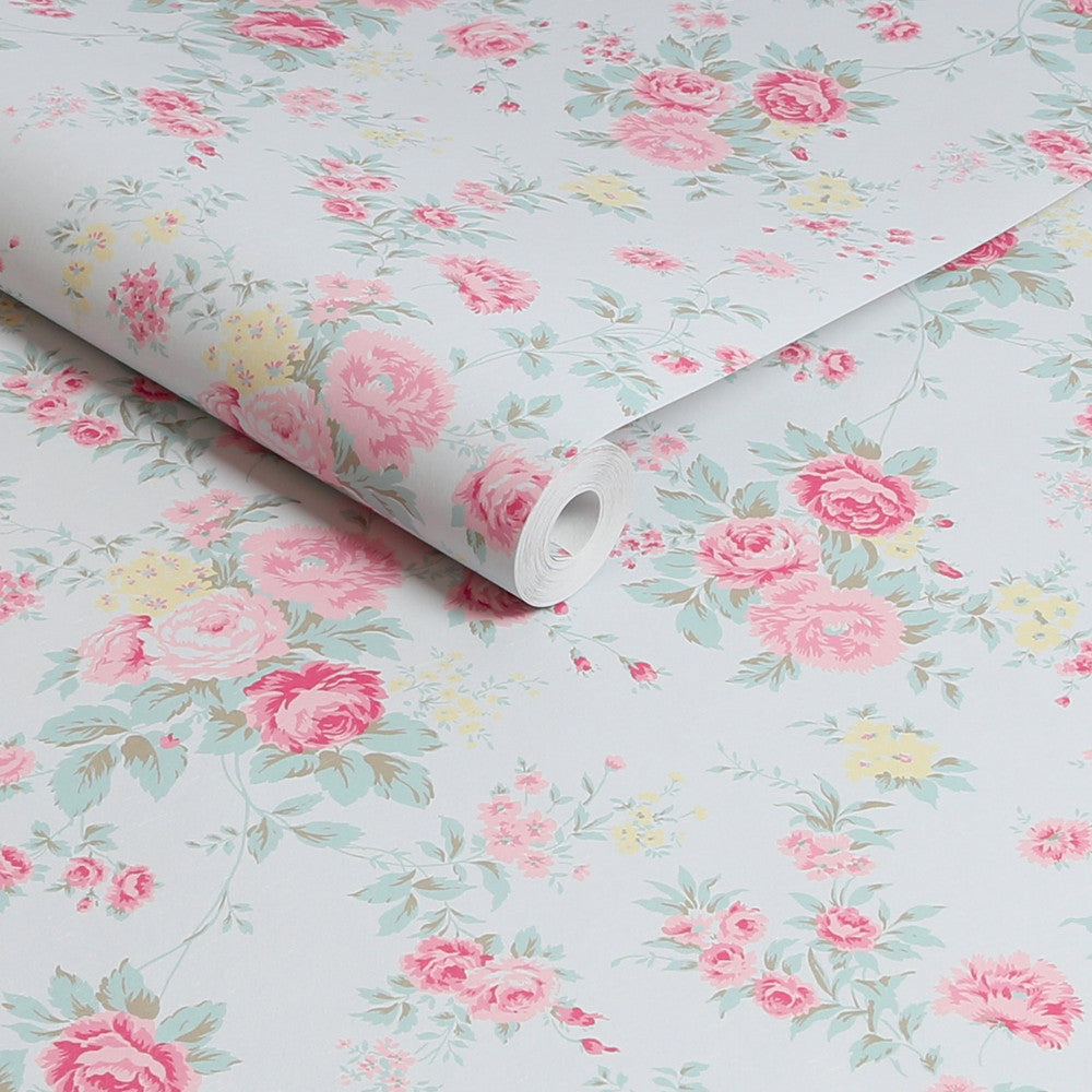 125133 - Wild Flower Wallpaper - Blue - Shabby Chic