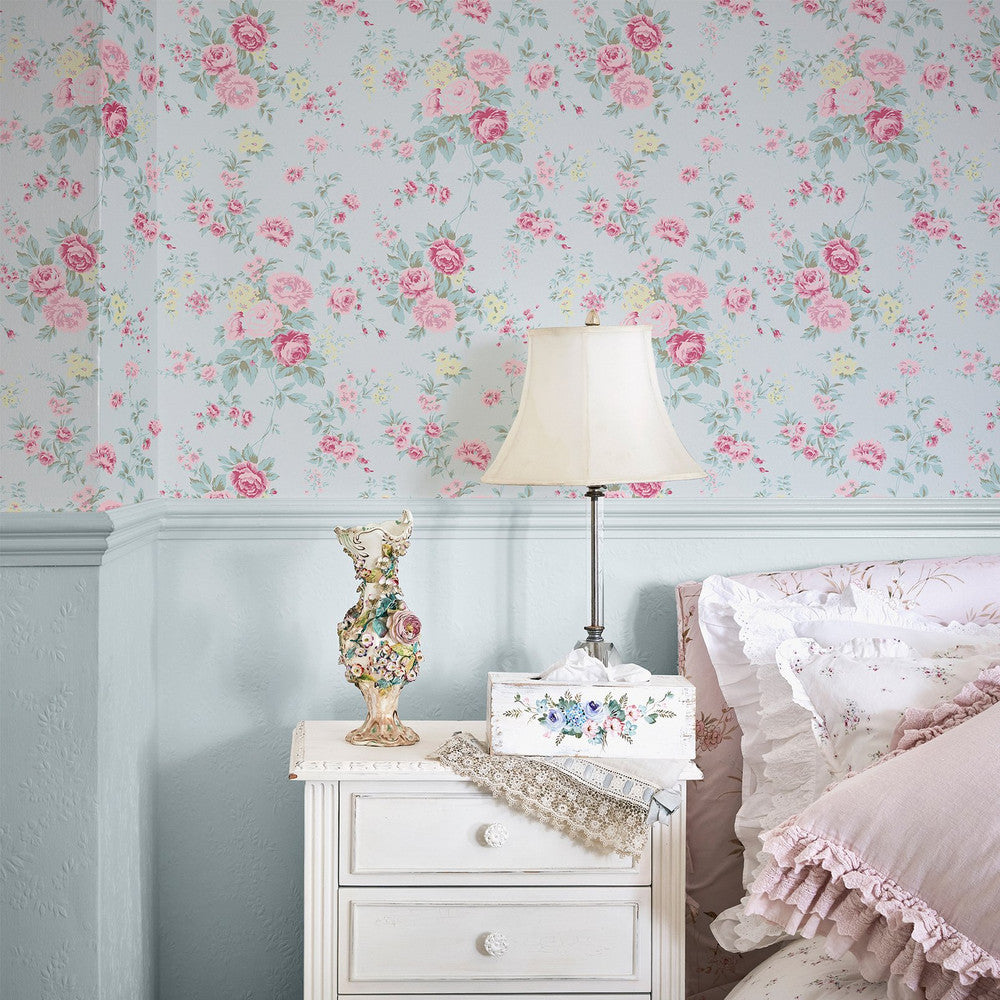 125133 - Wild Flower Wallpaper - Blue - Shabby Chic
