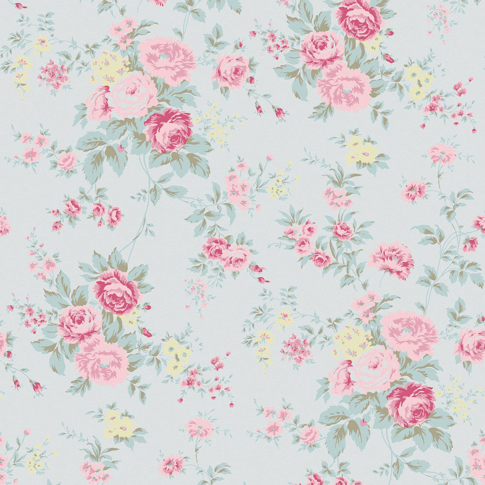 125133 - Wild Flower Wallpaper - Blue - Shabby Chic