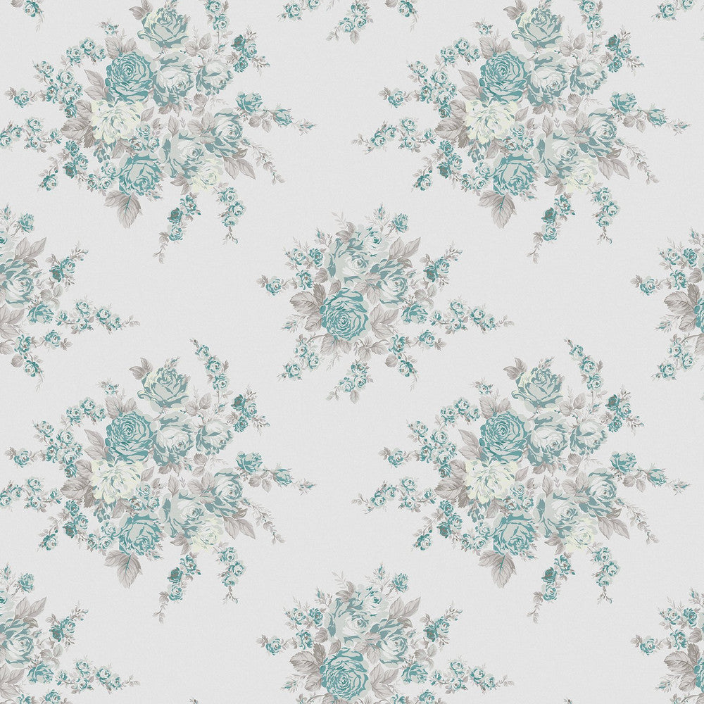 125134 - Rose Blossom Wallpaper - Teal - Shabby Chic