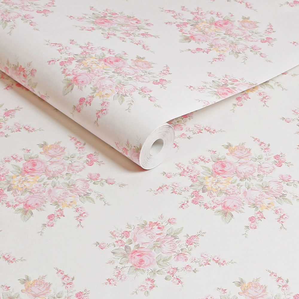 125135 - Rose Blossom Wallpaper - Pink - Shabby Chic