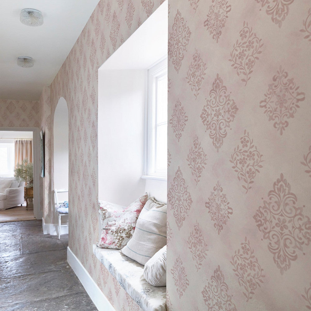 125136 - Diamond Motif Wallpaper - Pink - Shabby Chic