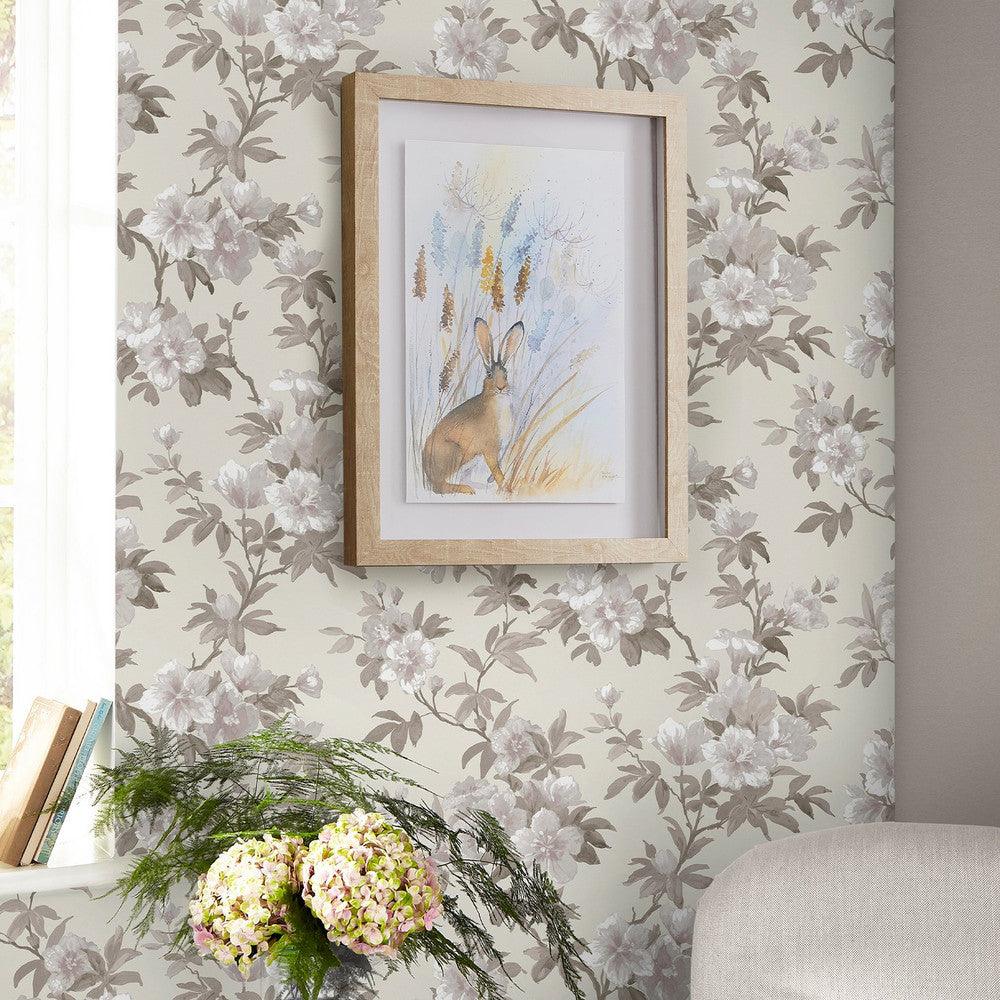127389 - Rosamund Wallpaper - Natural - Laura Ashley