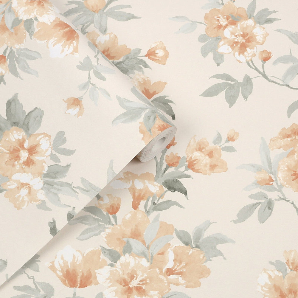 127390 - Rosamund Wallpaper - Apricot - Laura Ashley