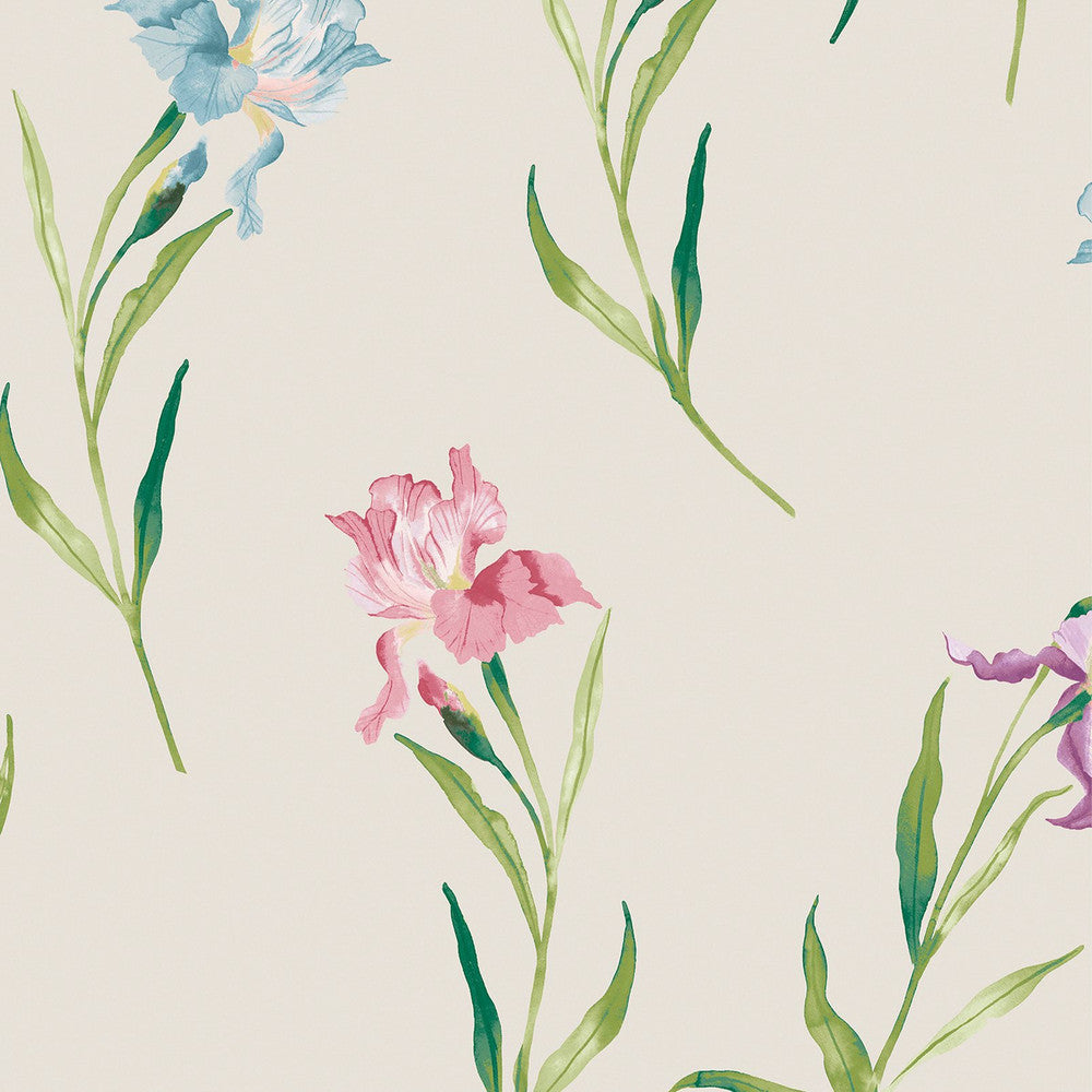 127400 - Hawling Irises Wallpaper - Soft Natural - Laura Ashley