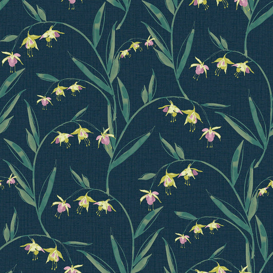 127402 - Fulwell Fuchsia Wallpaper - Midnight Seaspray - Laura Ashley