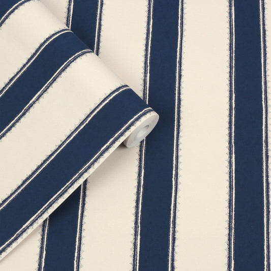 127404 - Denwick Stripe Wallpaper - Midnight Seapsray - Laura Ashley