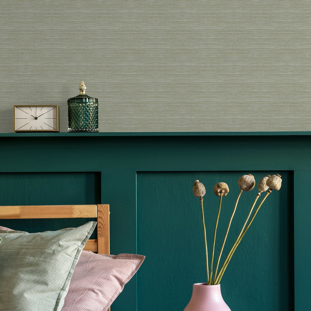 128760 - Emperor Grasscloth Wallpaper - Sage - Superfresco Easy