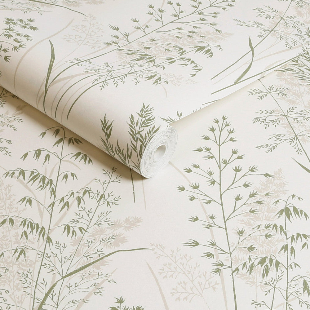 128823 - Leaf Sprigs Wallpaper - Natural Green - Next