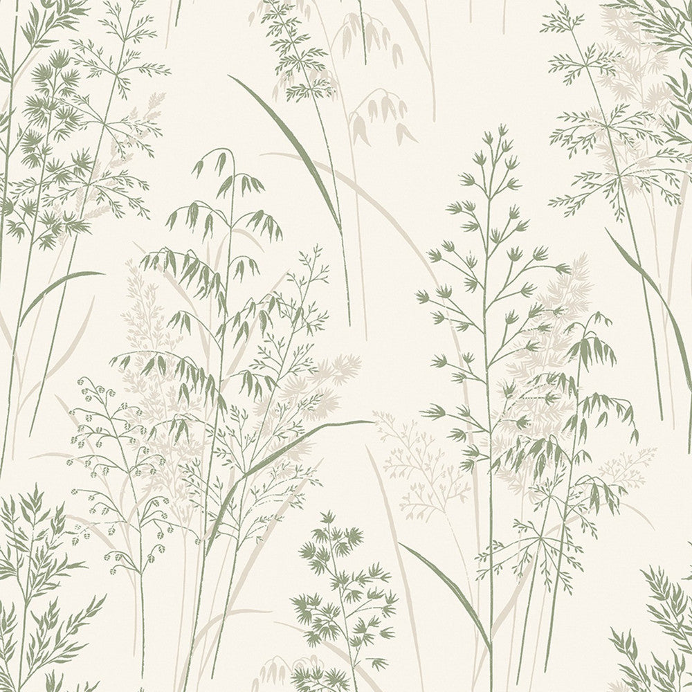 128823 - Leaf Sprigs Wallpaper - Natural Green - Next