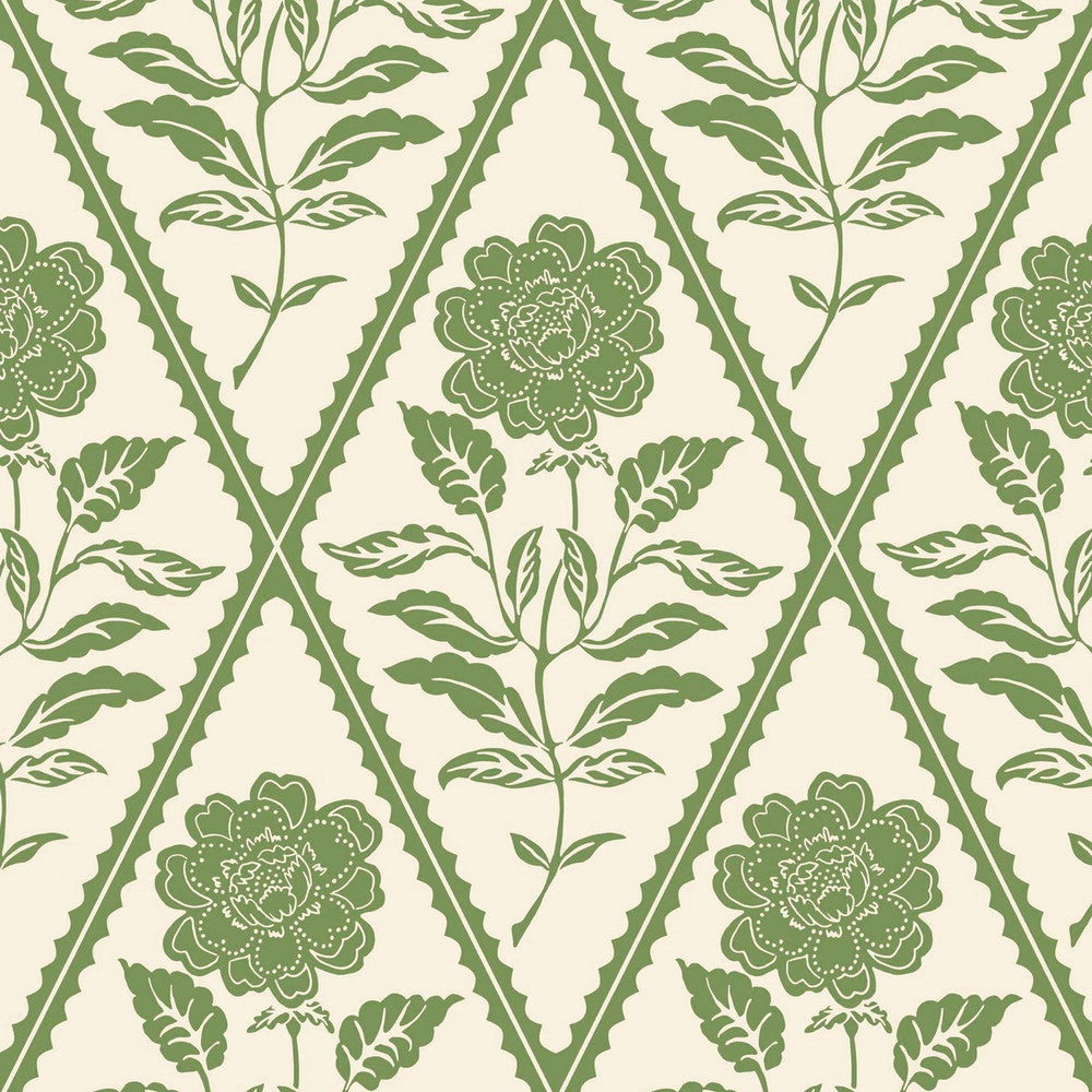 128911 - Juliette Floral Wallpaper - Cream & Green - Joules