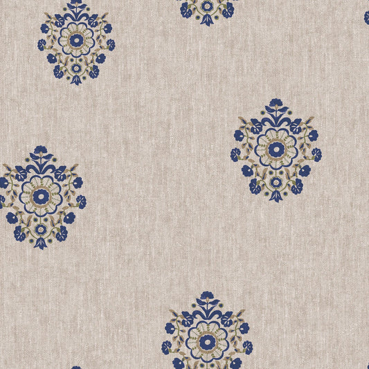 128941 - Grove Motif Wallpaper - Linen & Blue - Joules