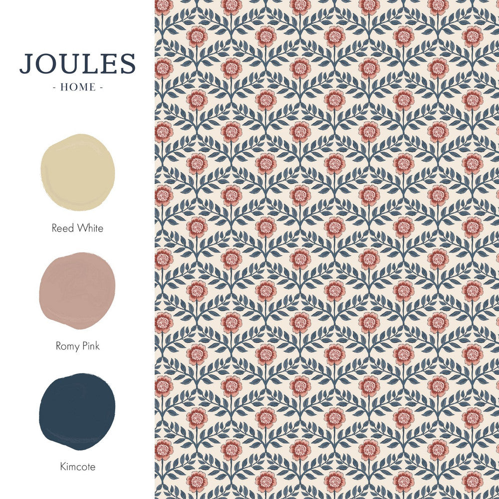 128956 - Stately Floral Wallpaper - Cream & Blue - Joules