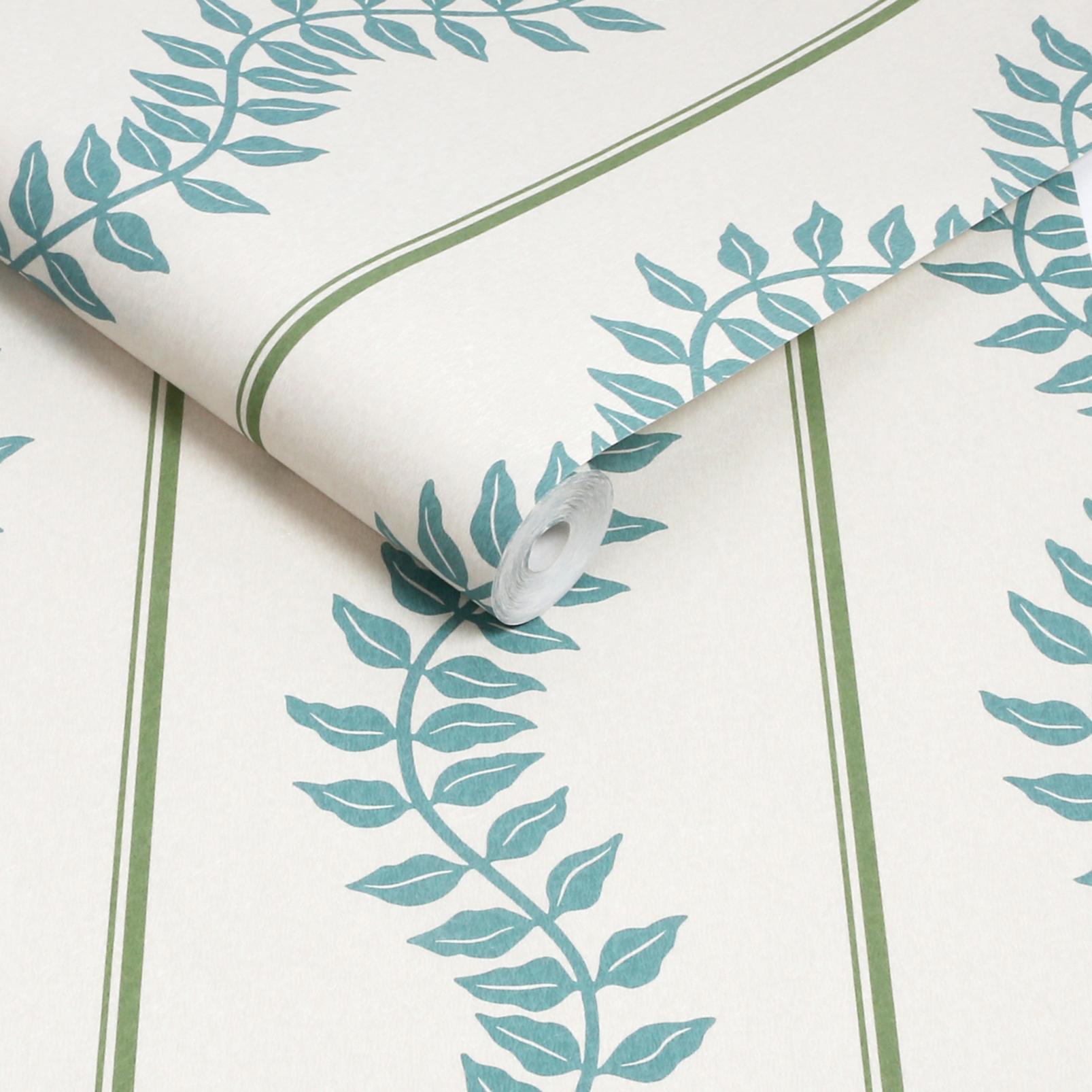 130290 - Laurel Leaf Stripe Wallpaper - Blue & Green - Graham & Brown