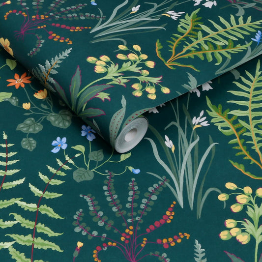 130314 - Oshibana Wallpaper - Navy & Green - Graham & Brown