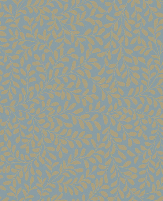 130368 - Gilded Leaf Wallpaper - Sky Blue & Pale Gold - Graham & Brown