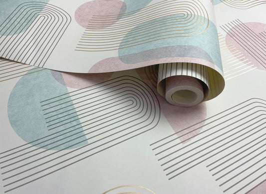 13090 - Arch Geo Wallpaper - Duck Egg/Pink - Holden Decor
