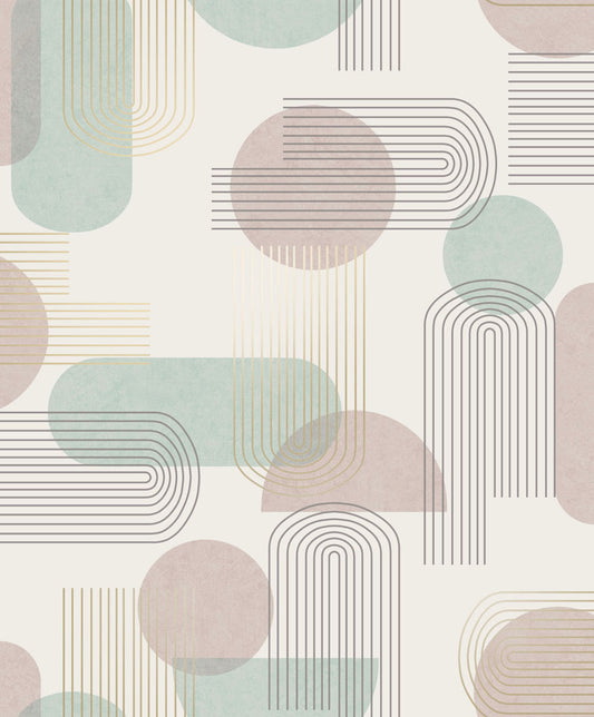 13090 - Arch Geo Wallpaper - Duck Egg/Pink - Holden Decor
