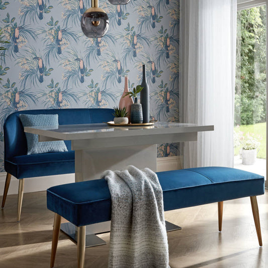 1907-135-01 - Le Toucan Wallpaper - Pale Blue - 1838 wallcoverings