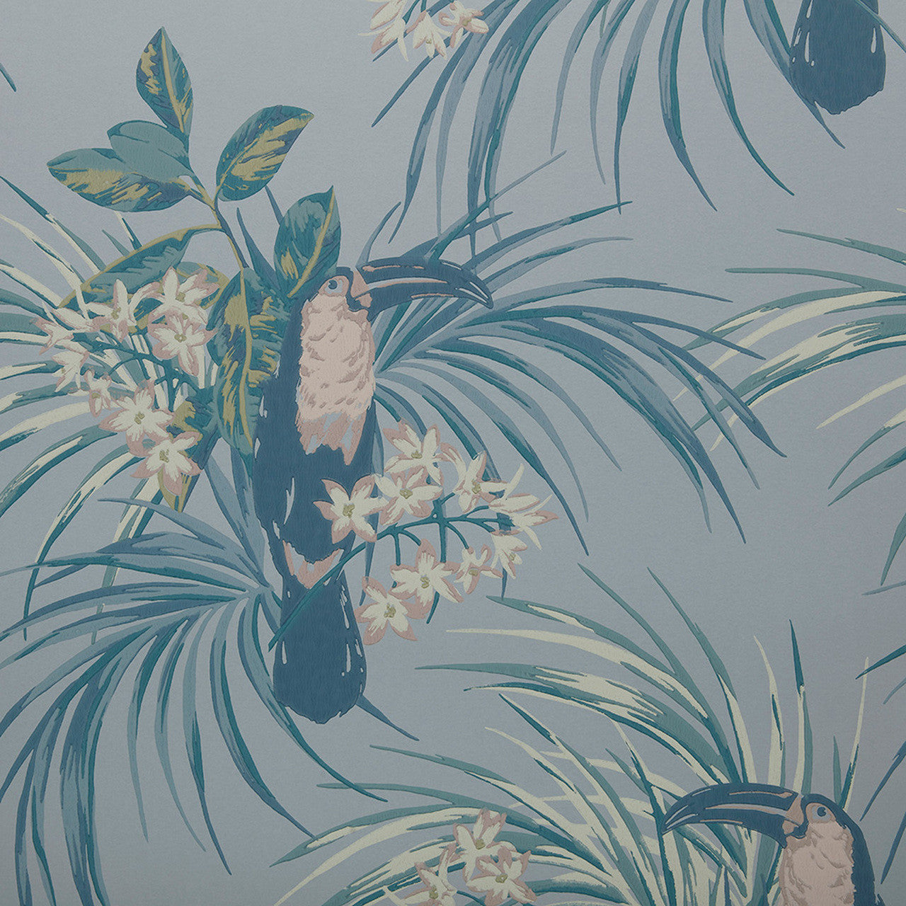 1907-135-01 - Le Toucan Wallpaper - Pale Blue - 1838 wallcoverings