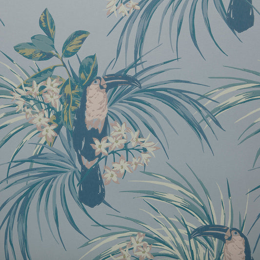 1907-135-01 - Le Toucan Wallpaper - Pale Blue - 1838 wallcoverings