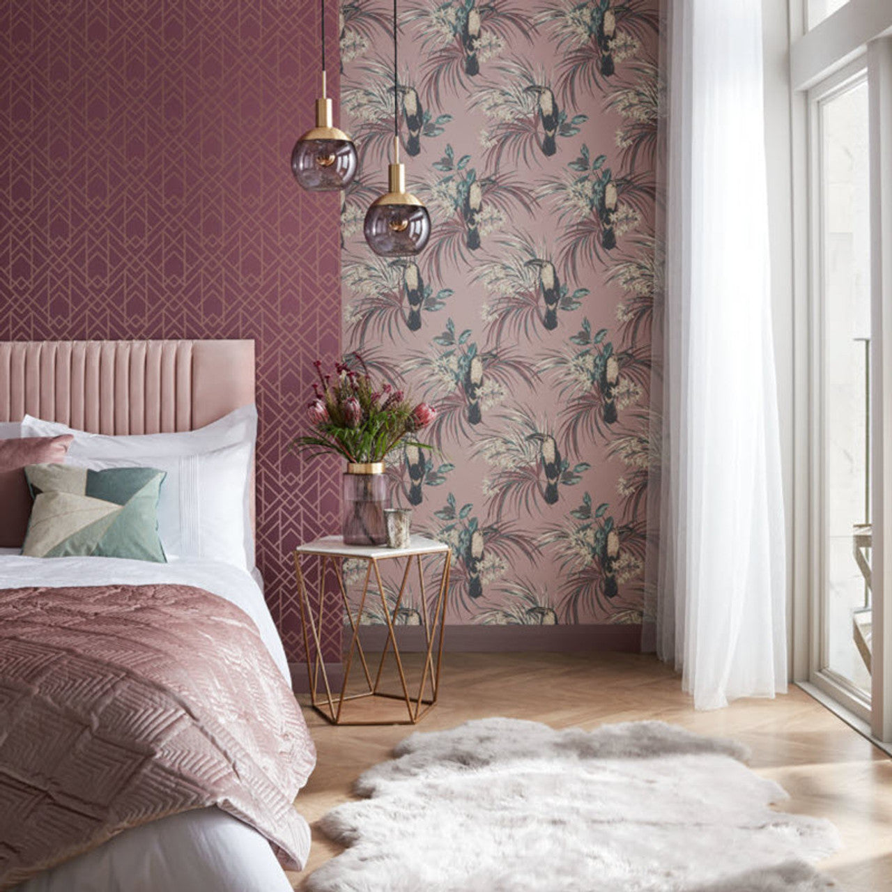 1907-135-02 - Le Toucan Wallpaper - Rose - 1838 wallcoverings