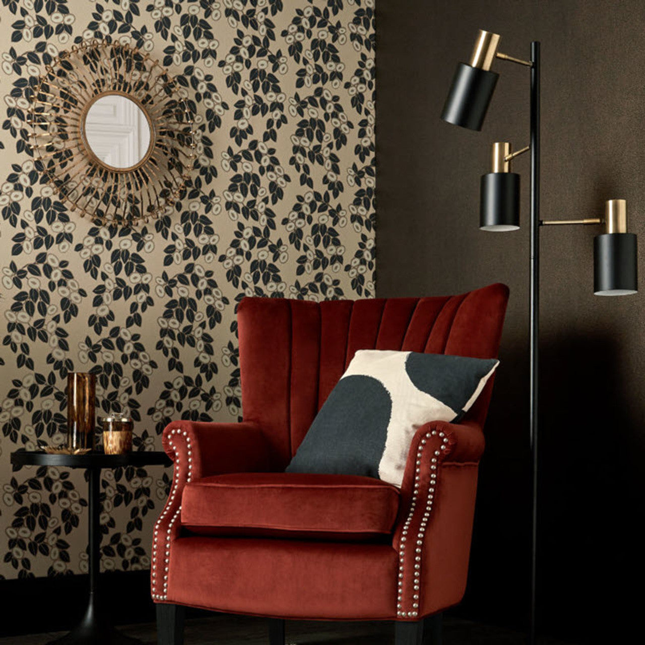 1907-136-03 - Rosetta Wallpaper - Jet Black - 1838 wallcoverings