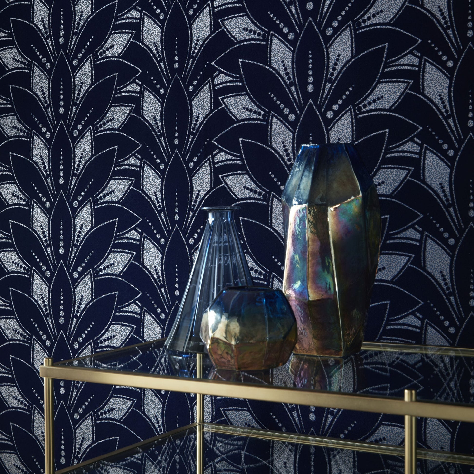 1907-139-01 - Astoria Flock Wallpaper - Midnight - 1838 wallcoverings
