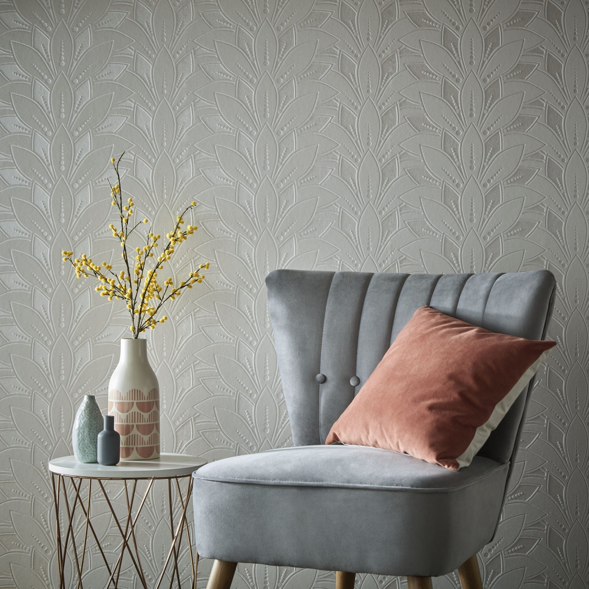 1907-139-02 - Astoria Flock Wallpaper - Ivory - 1838 wallcoverings