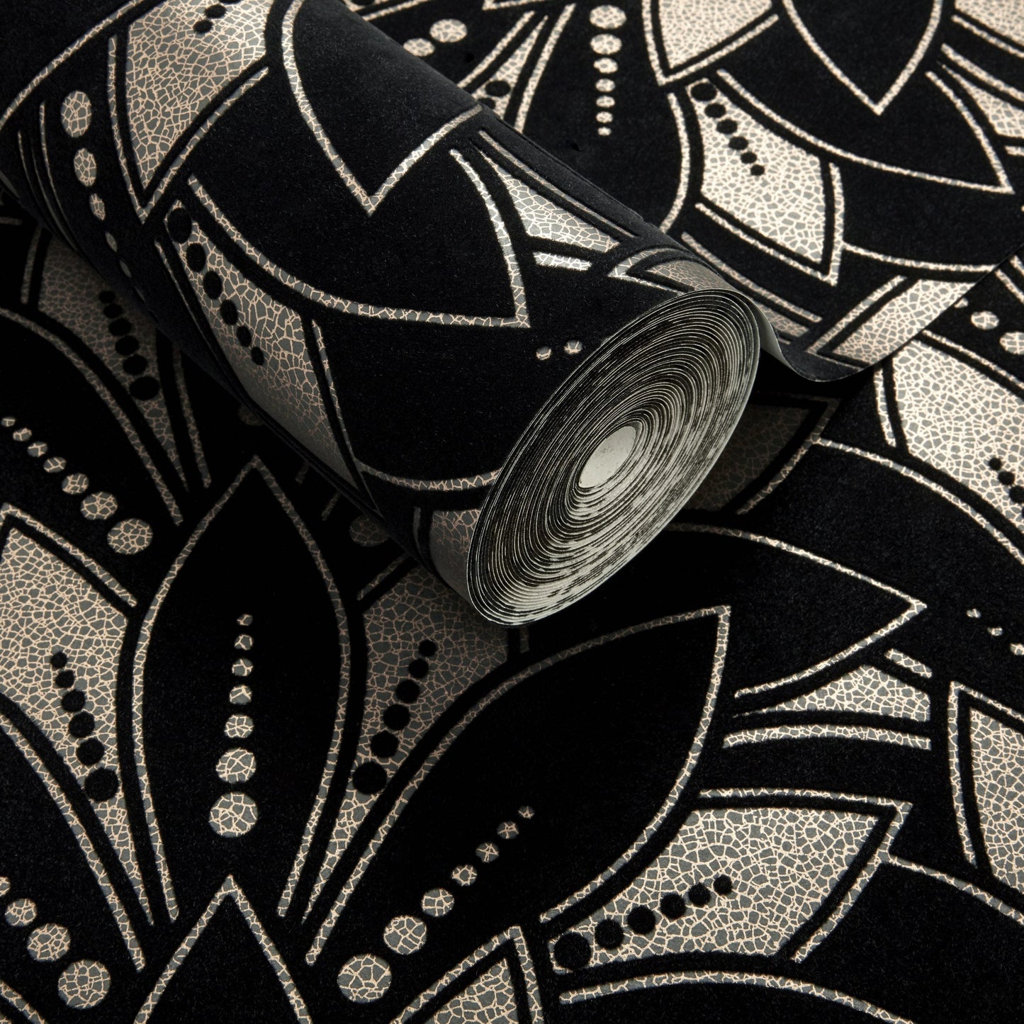 1907-139-03 - Astoria Flock Wallpaper - Jet Black - 1838 wallcoverings