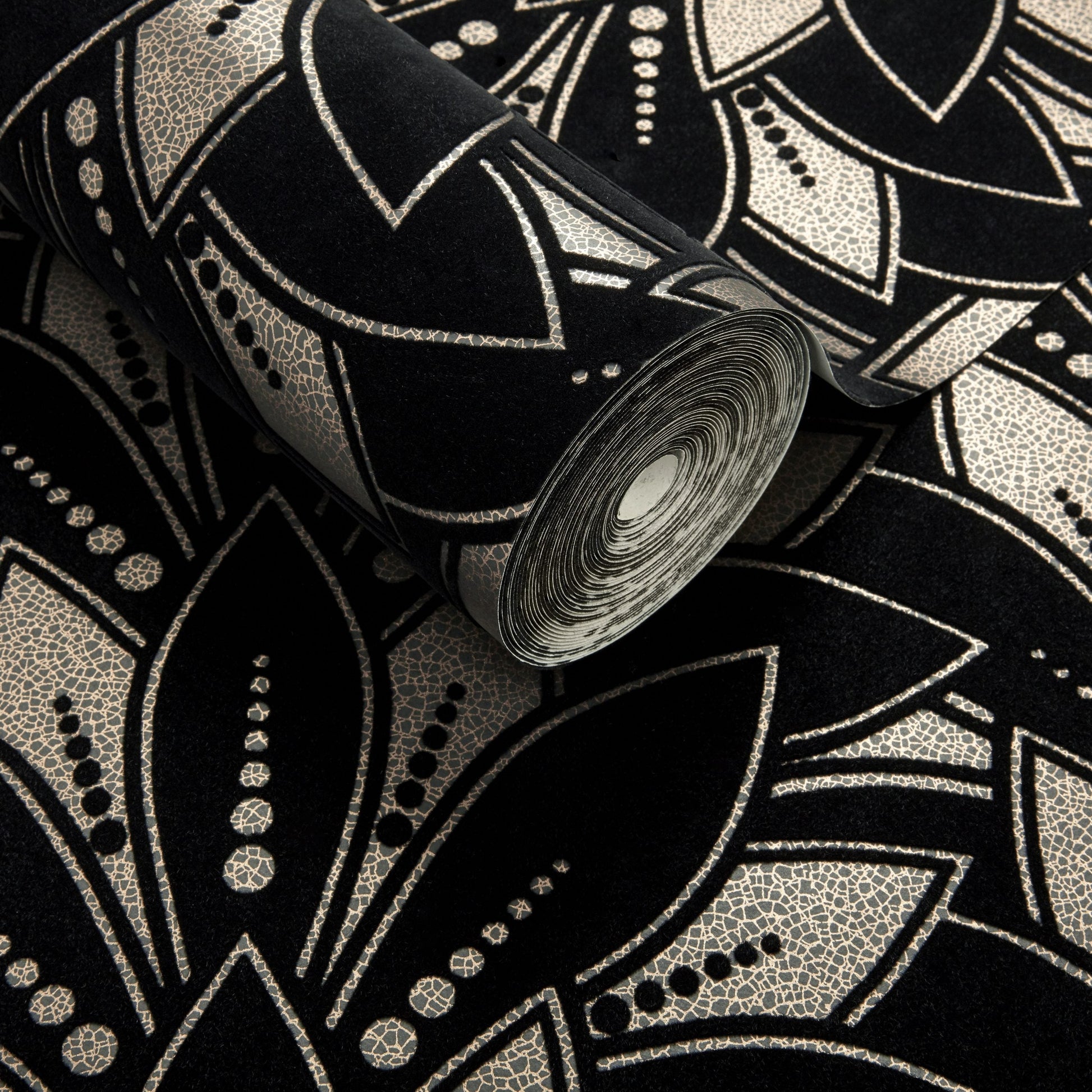 1907-139-03 - Astoria Flock Wallpaper - Jet Black - 1838 wallcoverings