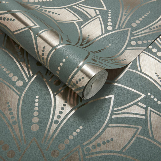 1907-139-05 - Astoria Foil Wallpaper - Neo Mint - 1838 wallcoverings