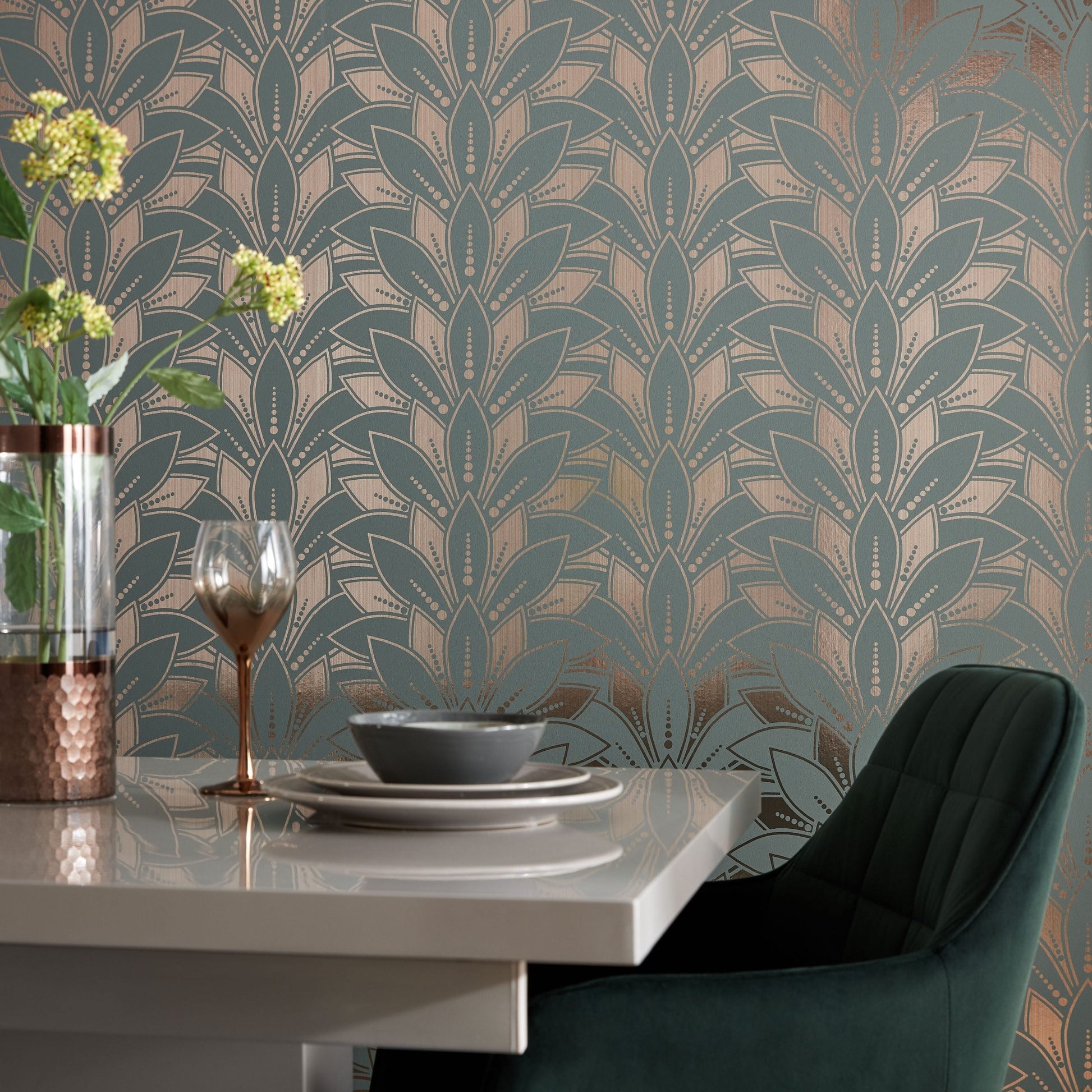 1907-139-05 - Astoria Foil Wallpaper - Neo Mint - 1838 wallcoverings