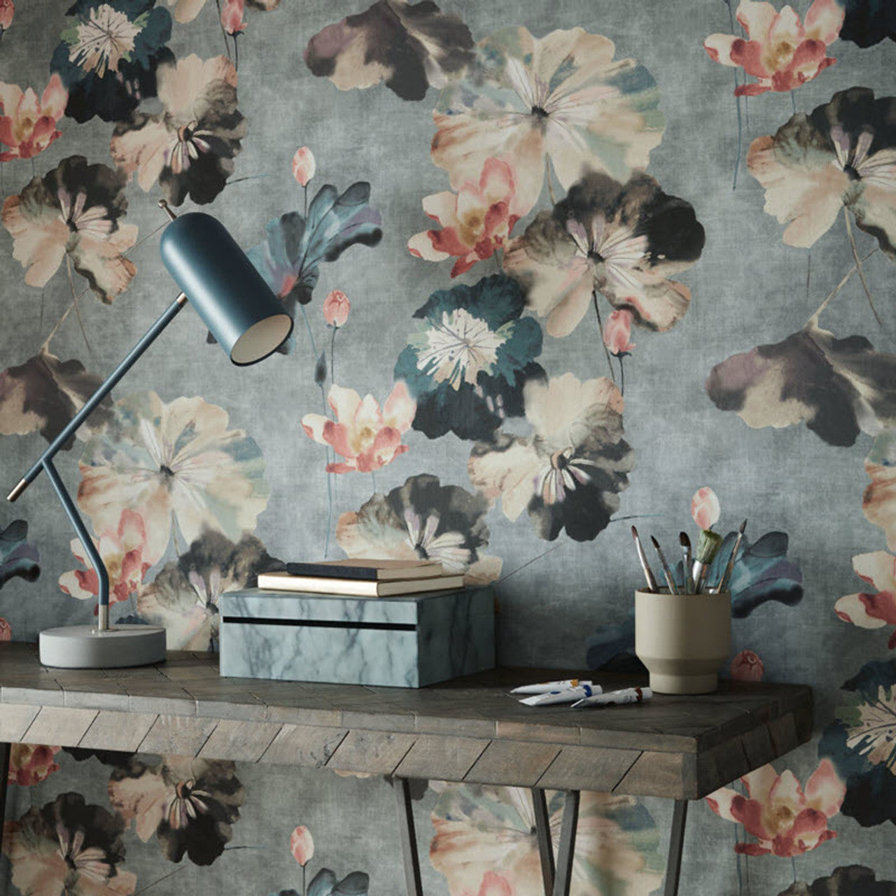 2008-143-02 - Water Lilies Wallpaper - Mineral - 1838 wallcoverings